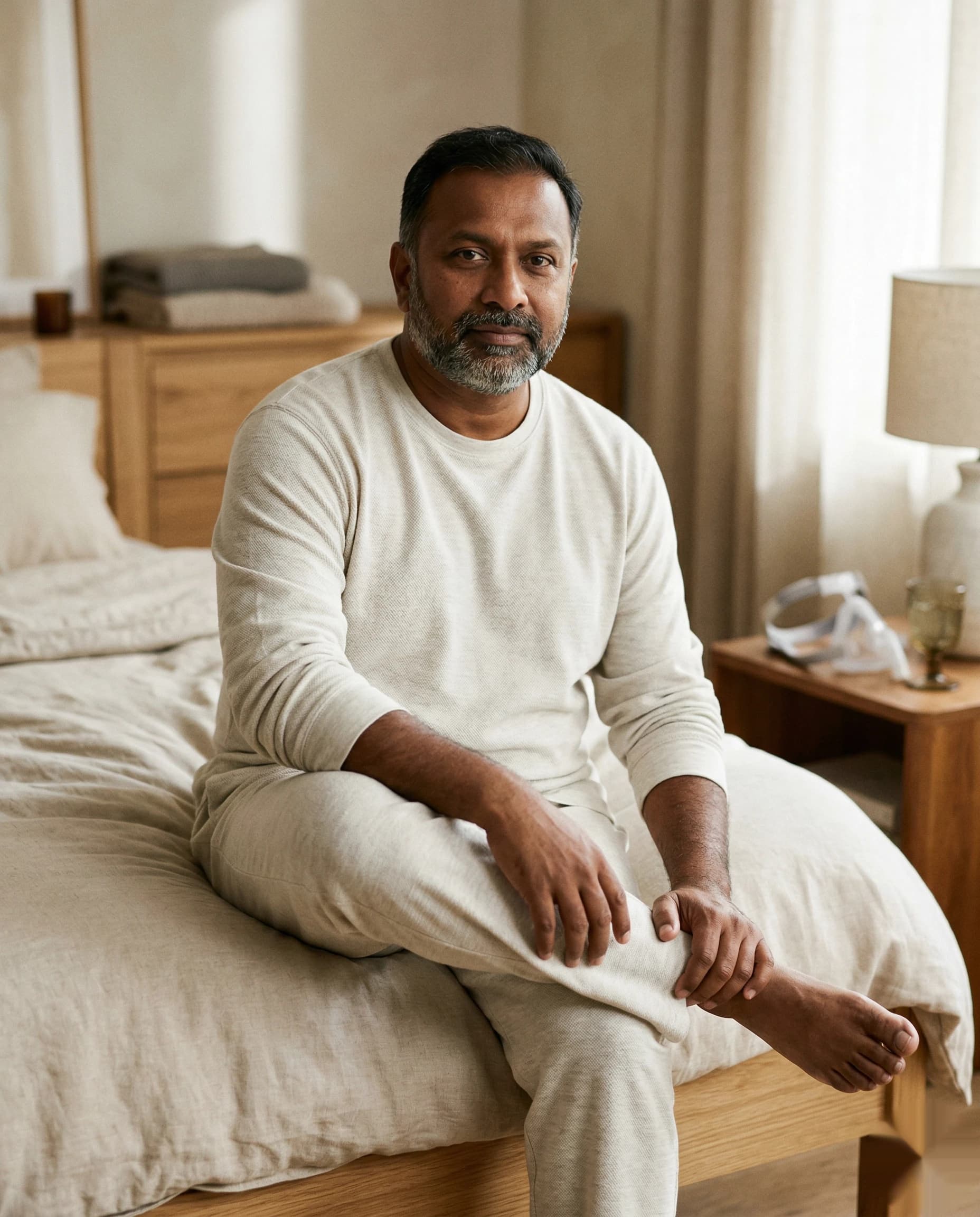 Man resting peacefully after improving sleep and weight routines